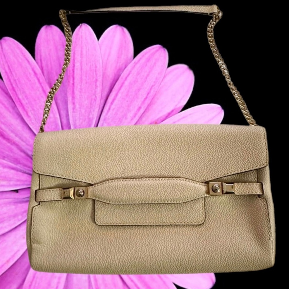 Henri Bendel Cream Color Caviar Leather Shoulder Bag